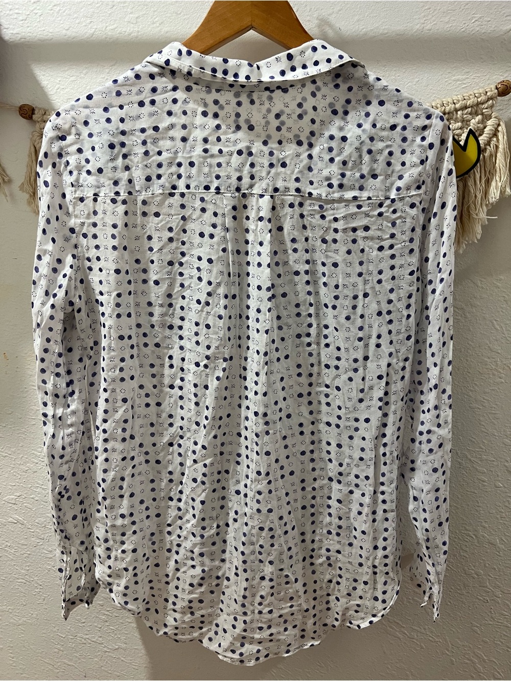 cloth & stone Tavira White Button-Down Blouse with Navy Polka Dots - Picture 3 of 4